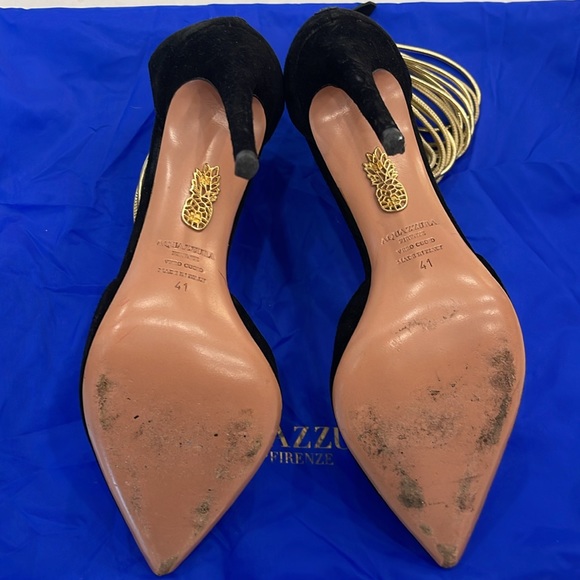 Aquazzura Suede Colorblock Pattern D’Orsay Pumps, Size US11, IT 41. Black & gold - Picture 10 of 10